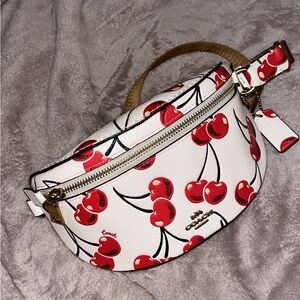 Coach White and Red Cherry Print Crossbody Bag